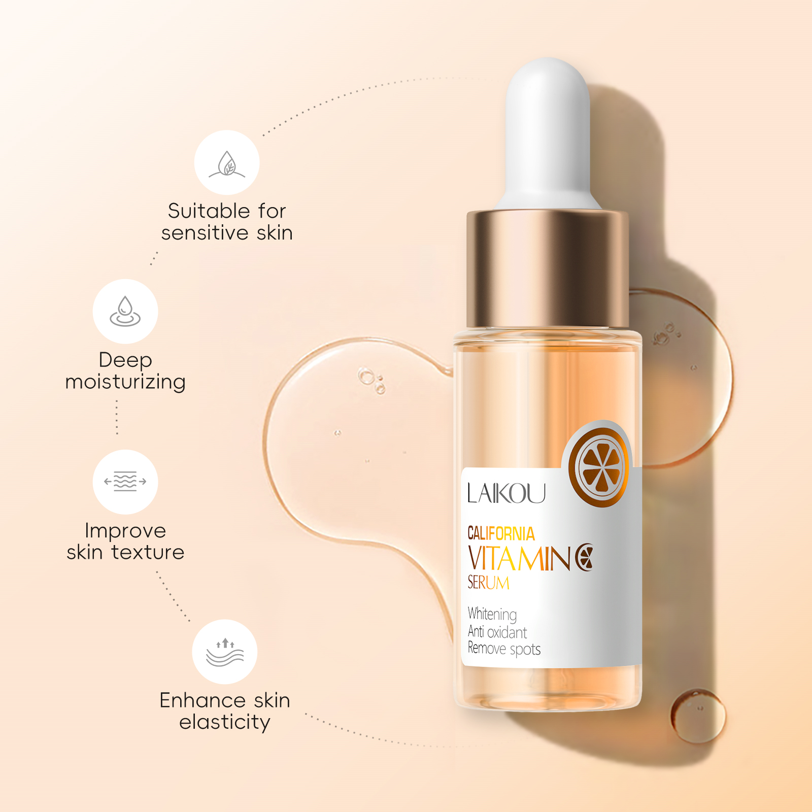 LAIKOU Hot Sale Face Care Serum Beauty Facial Vitamin C Brightening Serum With Vitamin E Hyaluronic Acid Serum for Face