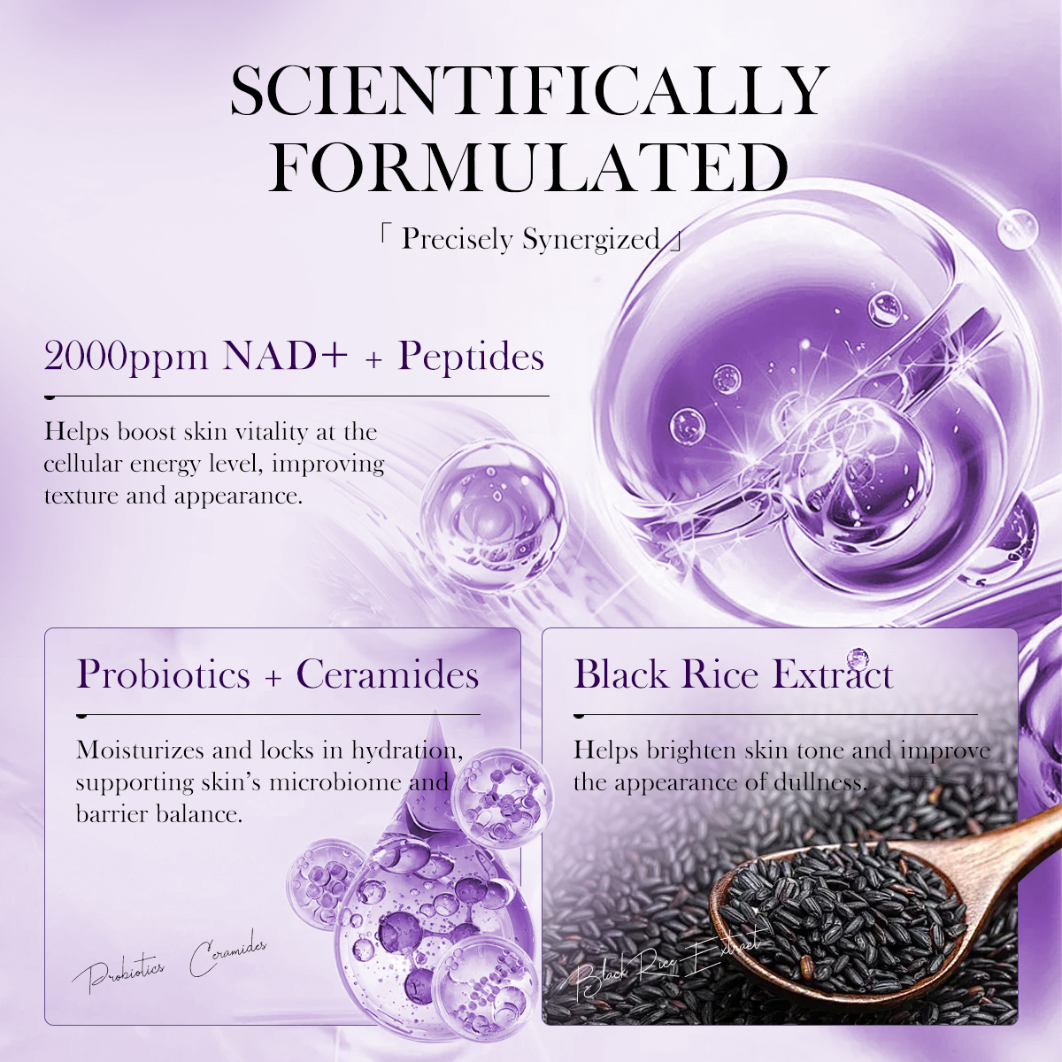 Vegan Sensitive Skin Hydrating &amp; Plumping Ceramide Skin Barrier Repair Black Rice Probiotics 2% NAD+ Serum Mist