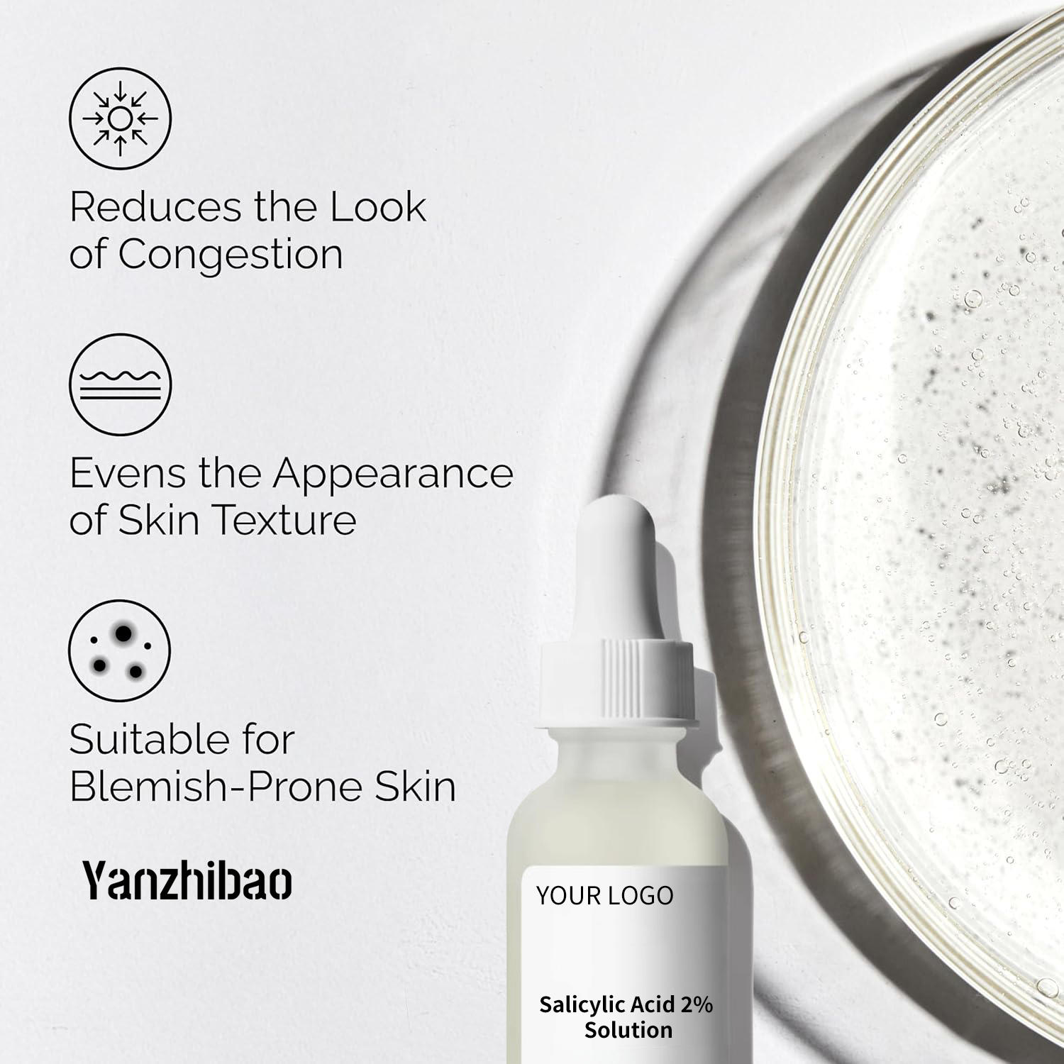 Private Label 2% Salicylic Acid Face Serum-Acne-Fighting Pore-Clearing Formula for Oily/Blemish-Prone Skin Fragrance-Free
