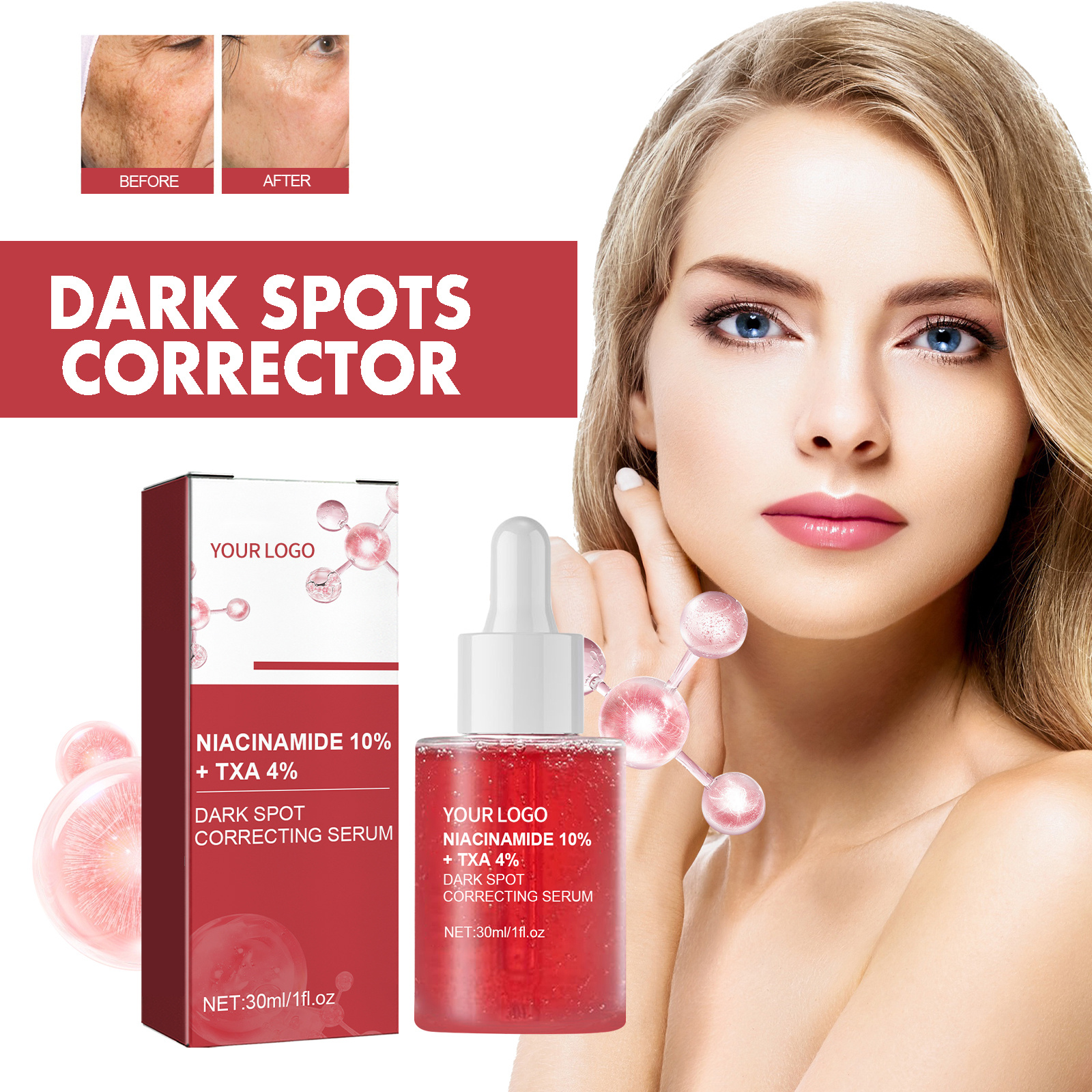 Private Moisturizing Dark Spot Correcting Brightening Facial Serum 10% Niacinamide 4% Tranexamic Acid Face Serum