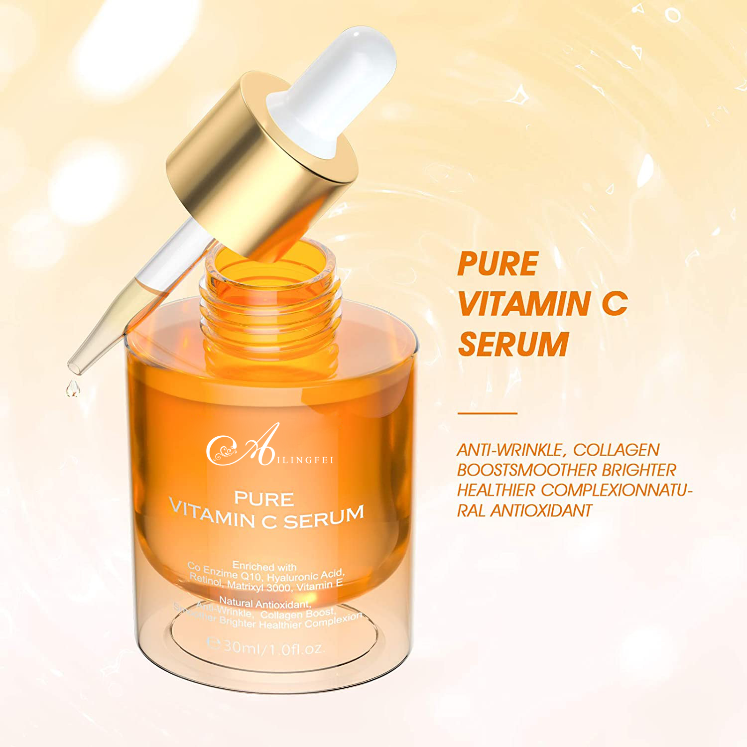 Natural Moisturizing Brightening Anti Aging Vitamin C Face Serum Private Label Hyaluronic Acid Facial Serum Vitamin C Serum