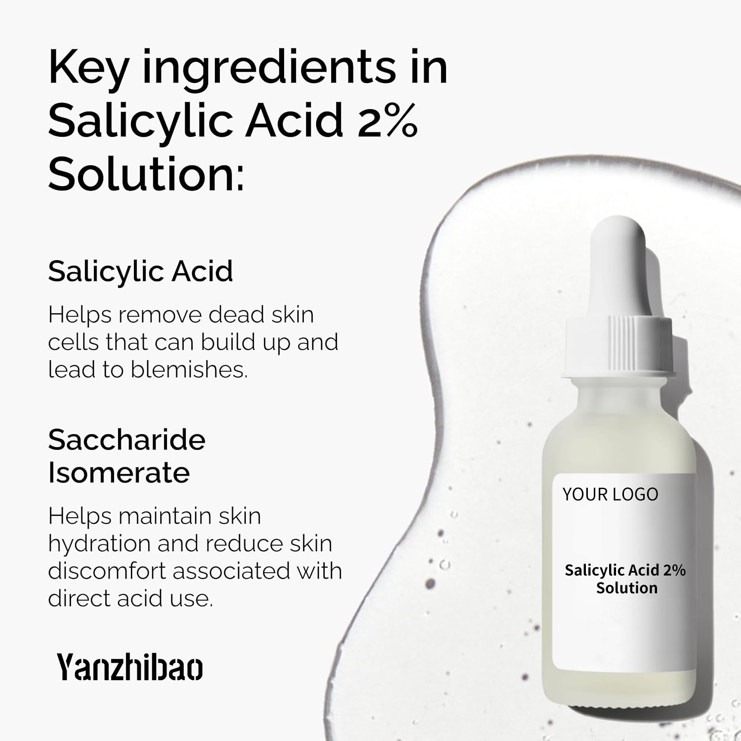 Private Label 2% Salicylic Acid Face Serum-Acne-Fighting Pore-Clearing Formula for Oily/Blemish-Prone Skin Fragrance-Free