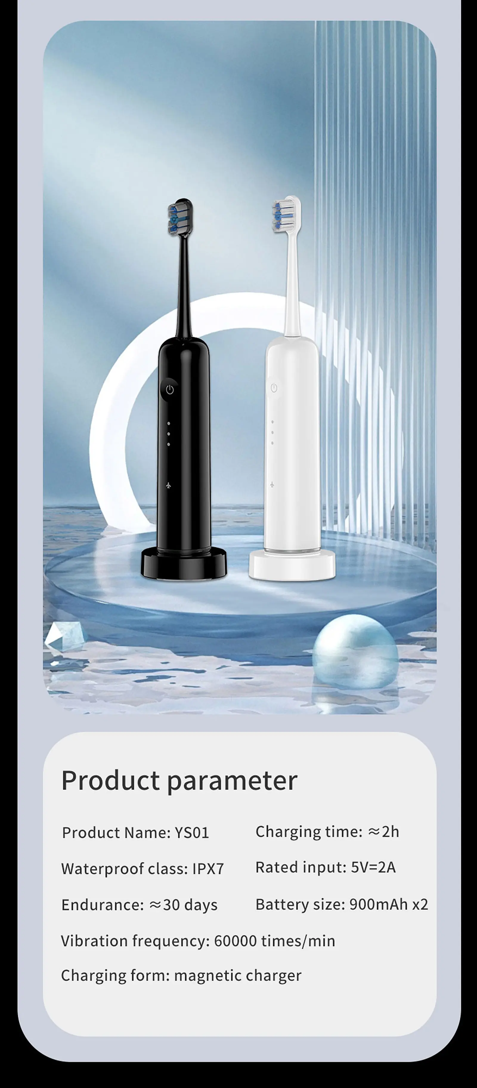 Dual-Frequency Oscillating Electric Toothbrush Dimensions and Specifications
