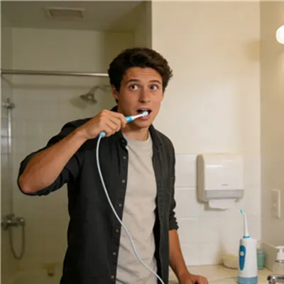David R., first-time water flosser user
