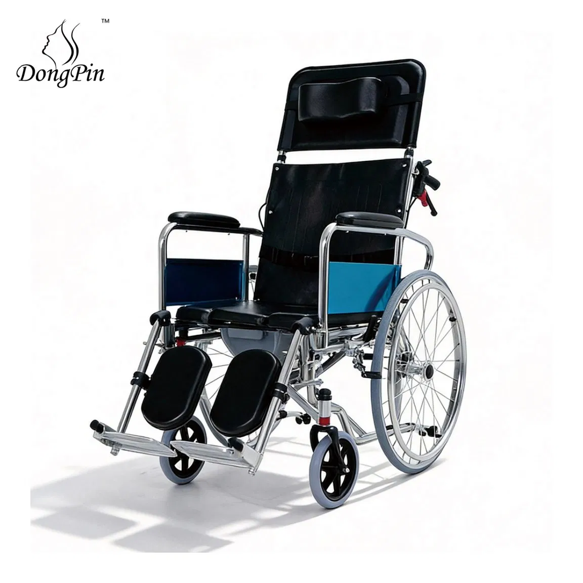 Manual Wheelchair with Front-Pull U-Shaped Toilet Seat and Rectangular Chamber Pot for Stroke Patients Bedridden Elderly