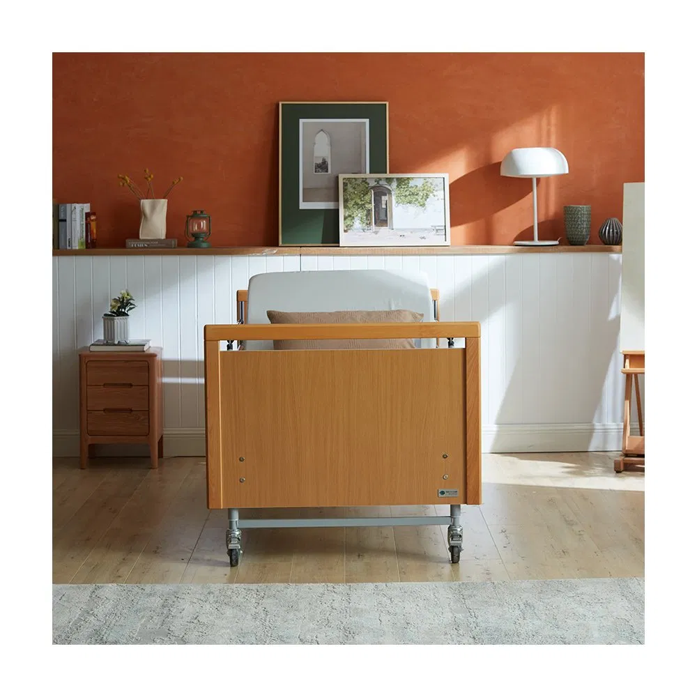 Electric Wooden Hospital Bed with Adjustable Frame and Safety Rails