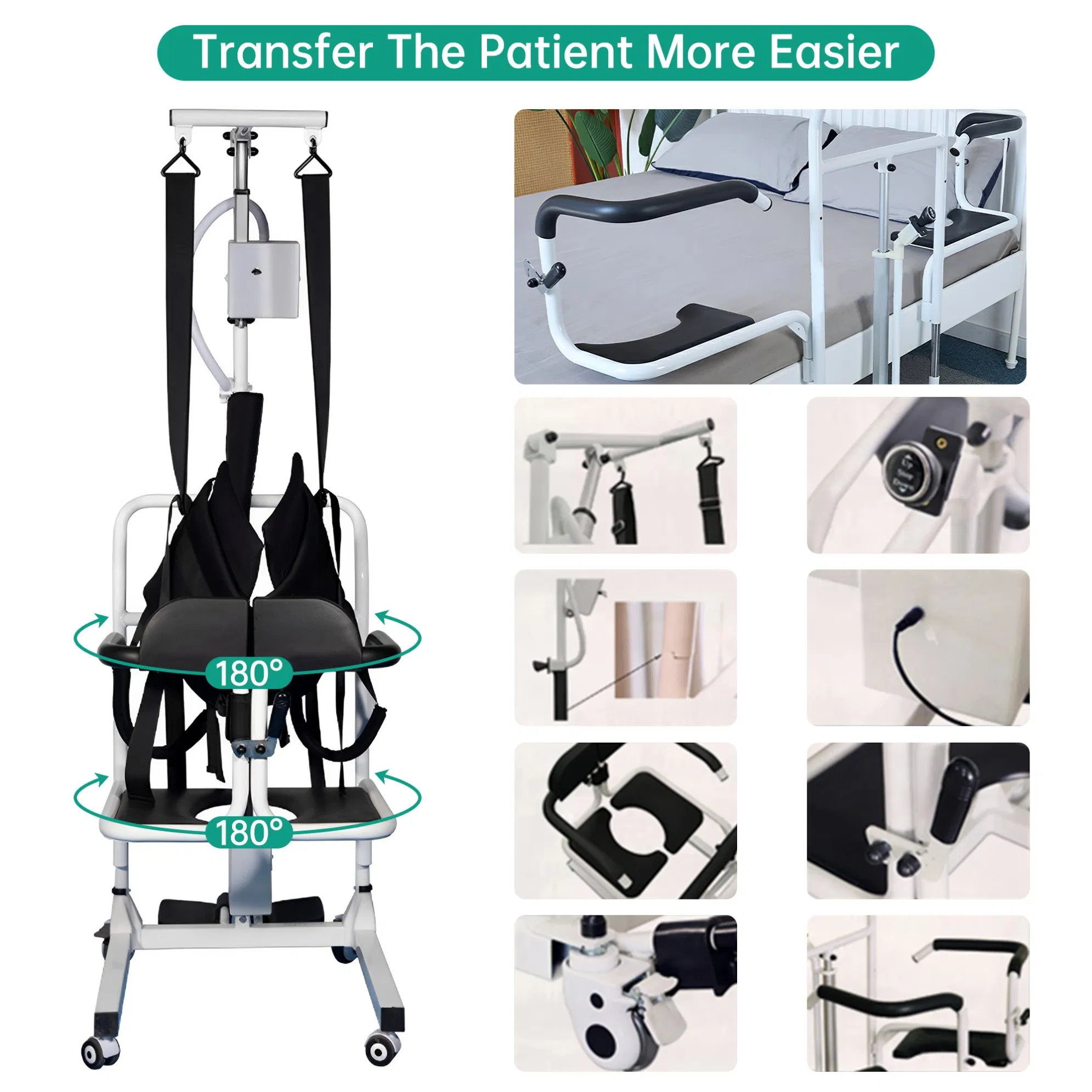 Electric Patient Transfer Chair Lift Wheelchair with Sling and Adjustable Height
