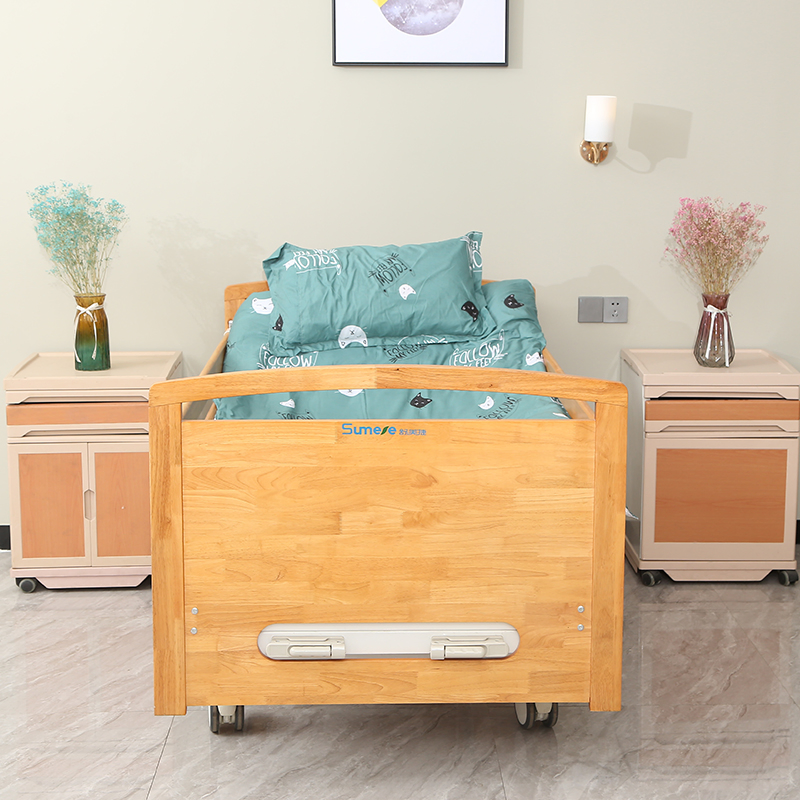 Hospital Furniture Medical Manual Back-Rest Patient Home Care Nursing Bed with Wooden Safety Guardrails