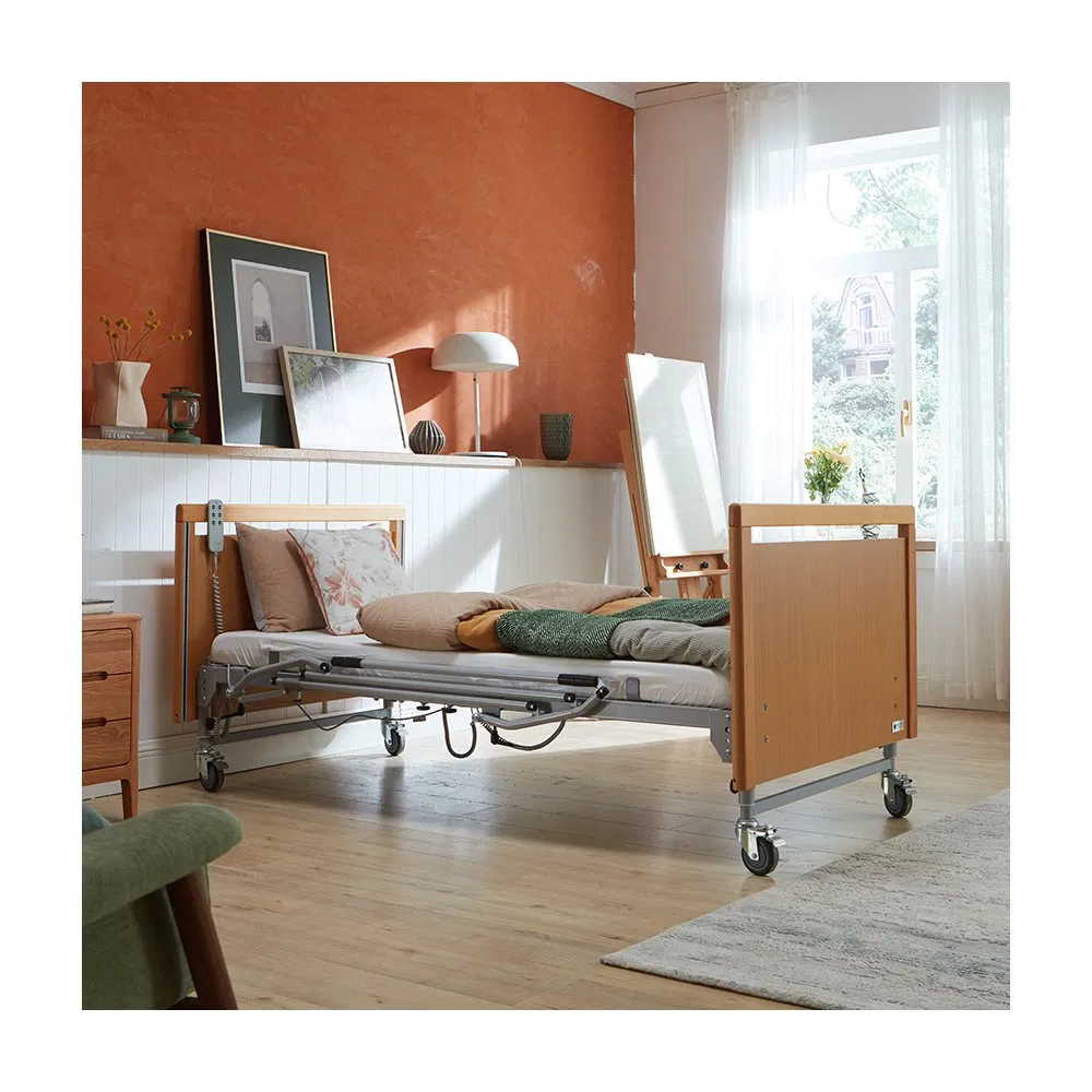 Electric Wooden Hospital Bed with Adjustable Frame and Safety Rails