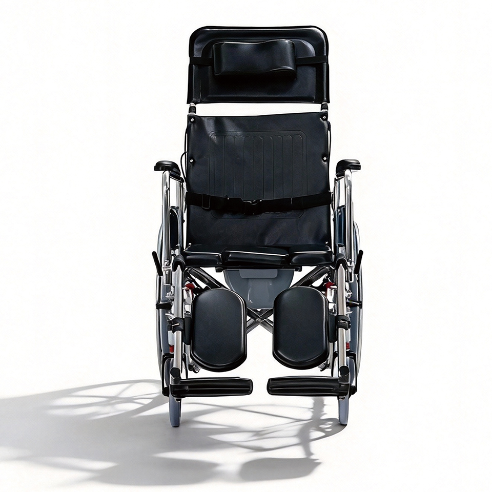 Manual Wheelchair with Front-Pull U-Shaped Toilet Seat and Rectangular Chamber Pot for Stroke Patients Bedridden Elderly
