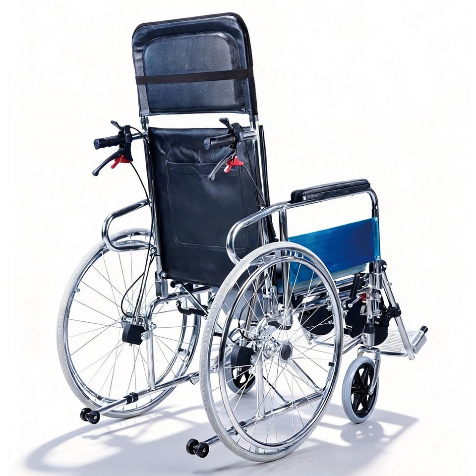 Reclining Manual Wheelchair with Headrest Medical Chair with Circular Toilet Seat for Stroke Patients Bedridden Elderly