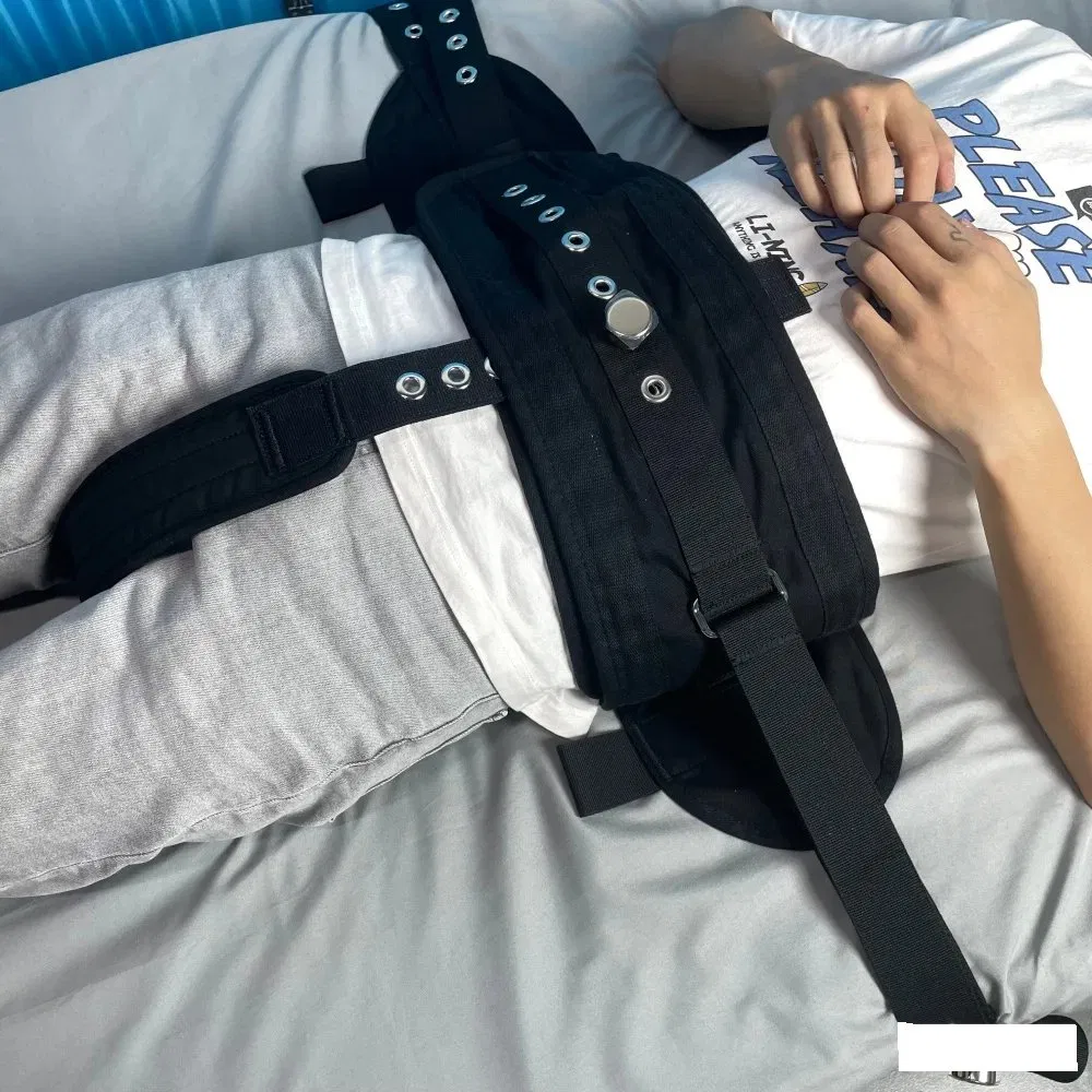 Adjustable Medical Restraint System with Magnetic Locking Belly Restraints Detachable Crotch Strap Patient Bed Fixing Black