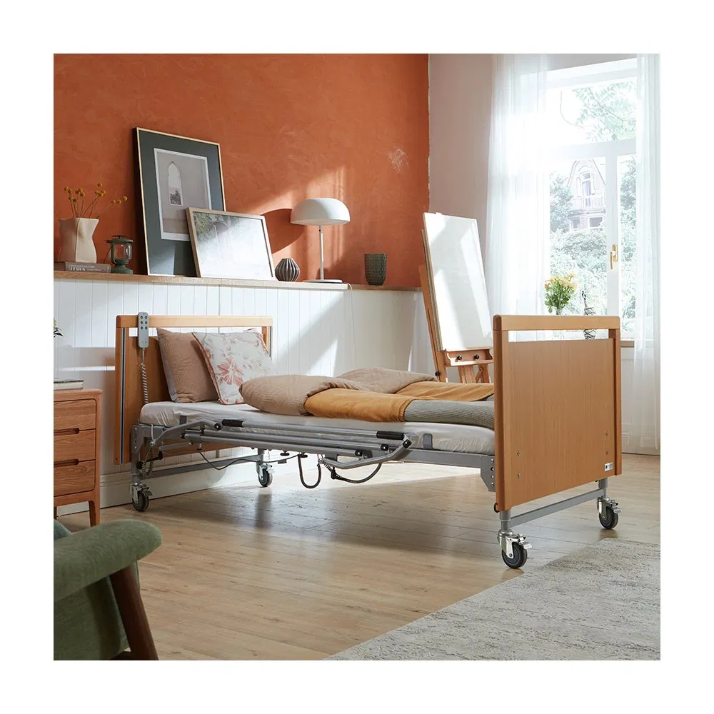 Electric Wooden Hospital Bed with Adjustable Frame and Safety Rails