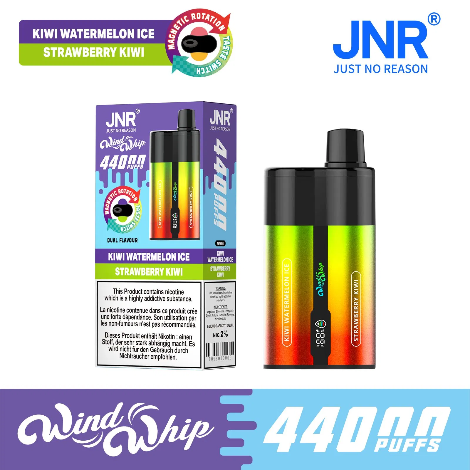 Jnr Windwhip 44000 Puff Disposable Vape 20 Flavors High Puff Adjustable Airflow Disposable Vape EU E-Cigarette Vape