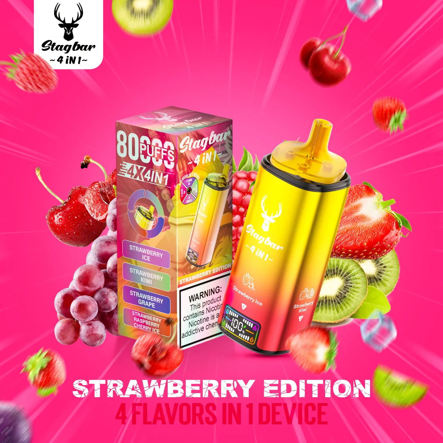 Stag Bar Prefilled Disposable Vape 4 in 1 80K 80000 Puffs with No Nicotine Nicotine Salt