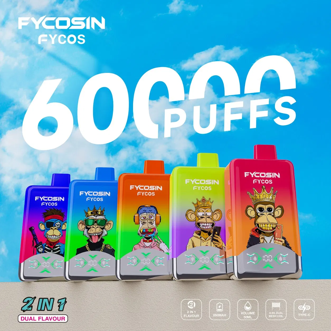 EU Warehouse Vape Fycosin 60000 Puffs Cheap Online E-Cigarette Shop Vapor Pen Zero Nicotine Buy Now Design Vaper Vape