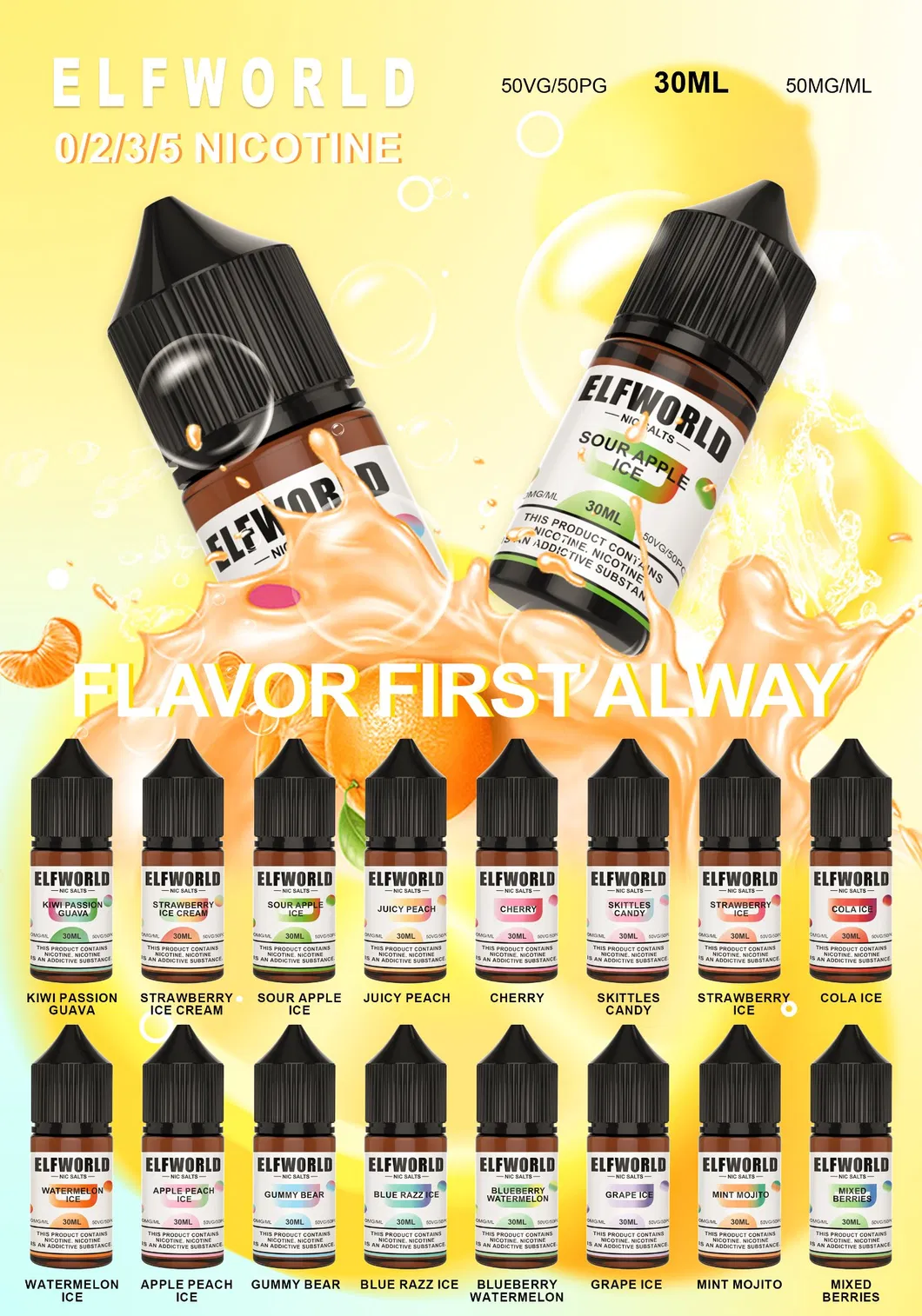 EU Warehouse Elfworld 30ml E Liquid 5% Nicotine Salt Disposable Vape Juice 50mg Oil Bottle