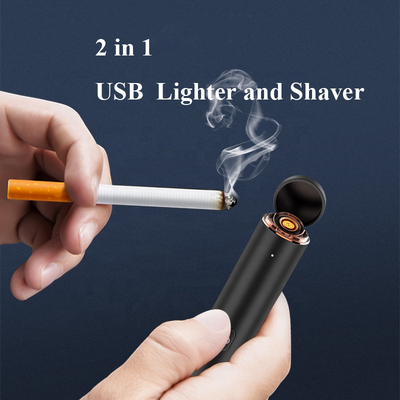 Creative 2-in-1 USB Rechargeable Double Arc Electronic Cigarette Lighter and Shaver Multifunctional Consumer Electronics
