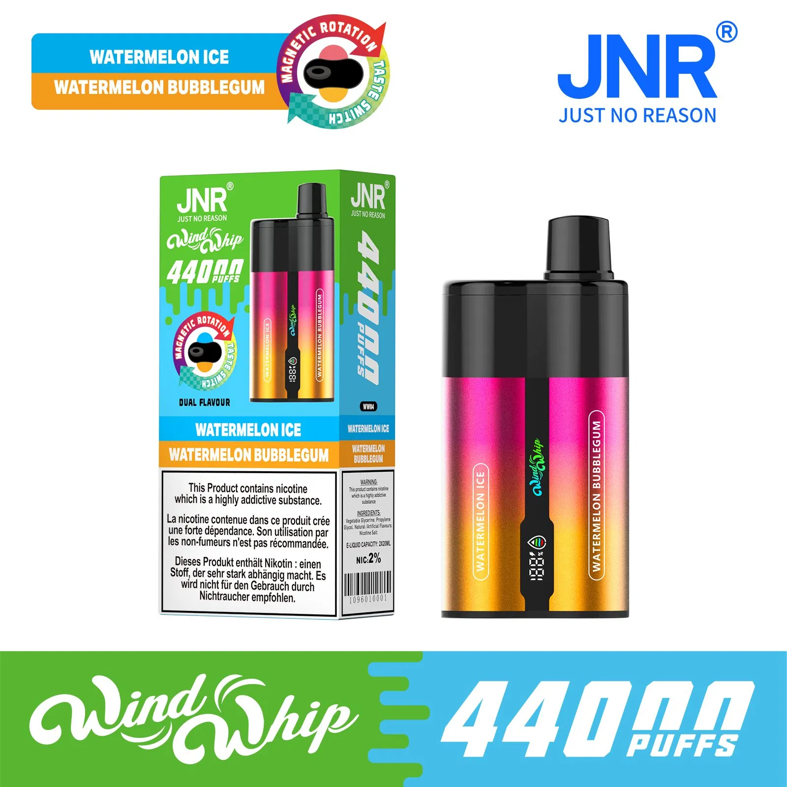 Jnr Windwhip 44000 Puff Disposable Vape 20 Flavors High Puff Adjustable Airflow Disposable Vape EU E-Cigarette Vape