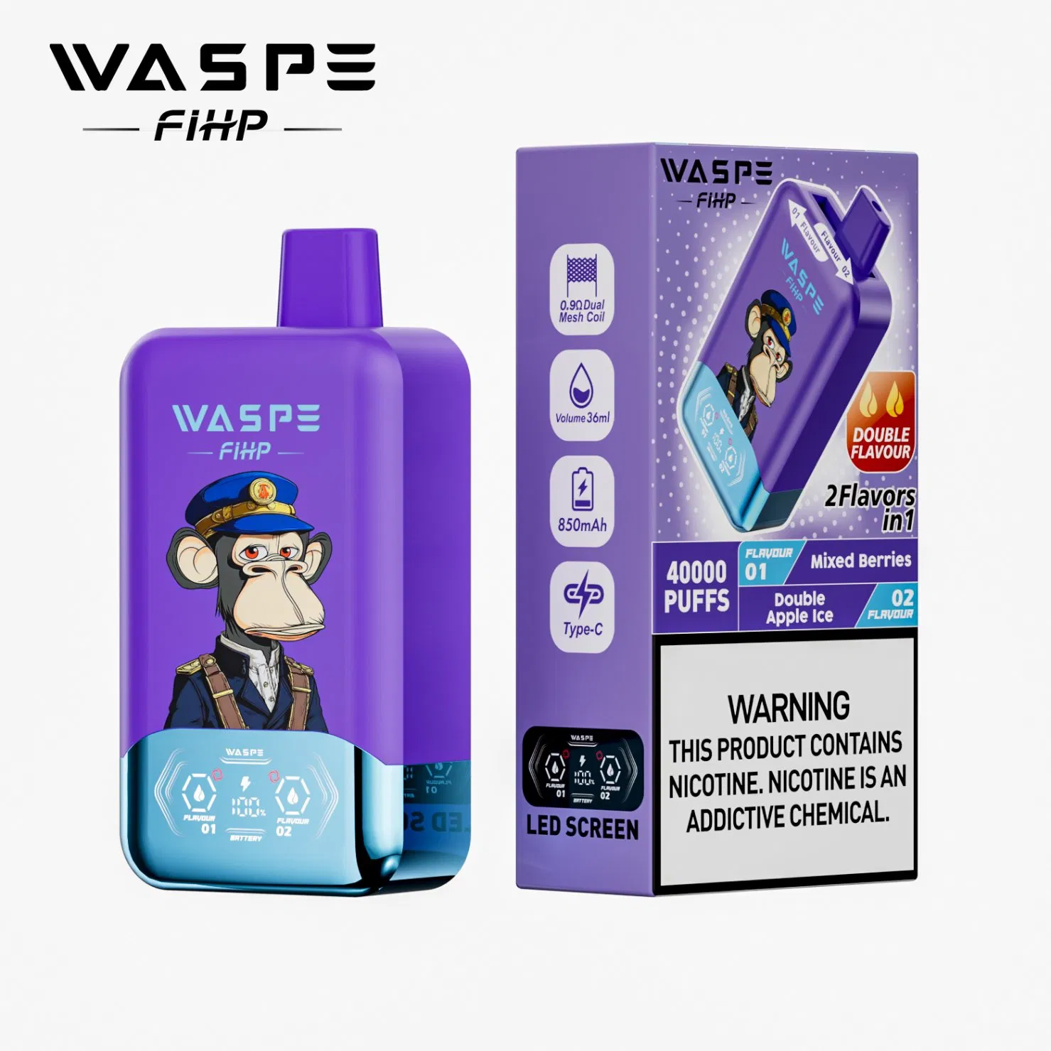 Waspe 40000 Puffs Dual Flavors Vaper Electronic Cigarette 40K Puff Vape Mini Hookah Bang King 50K Puff Wholesale Disposable Vape