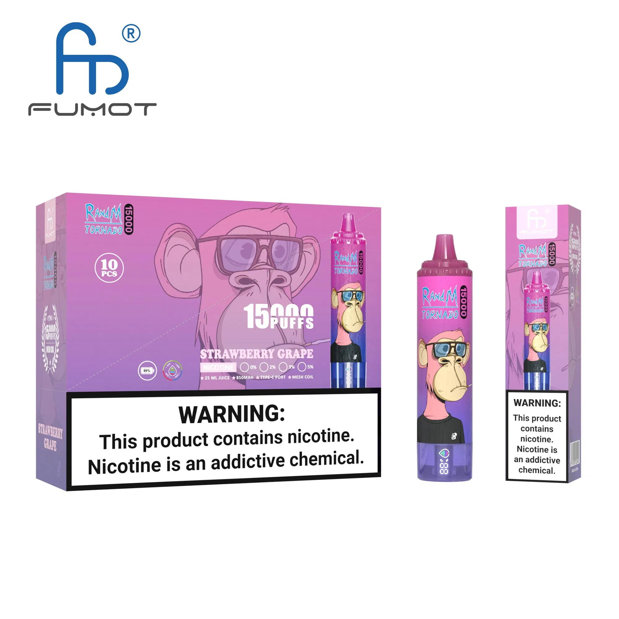 Fumot Randm Vape Tornado 15000 Puffs Disposable E Cigarette 15K Screen Display 0% 2% 3% 5% Mesh Coil Rechargeable Vapor Puff Vape