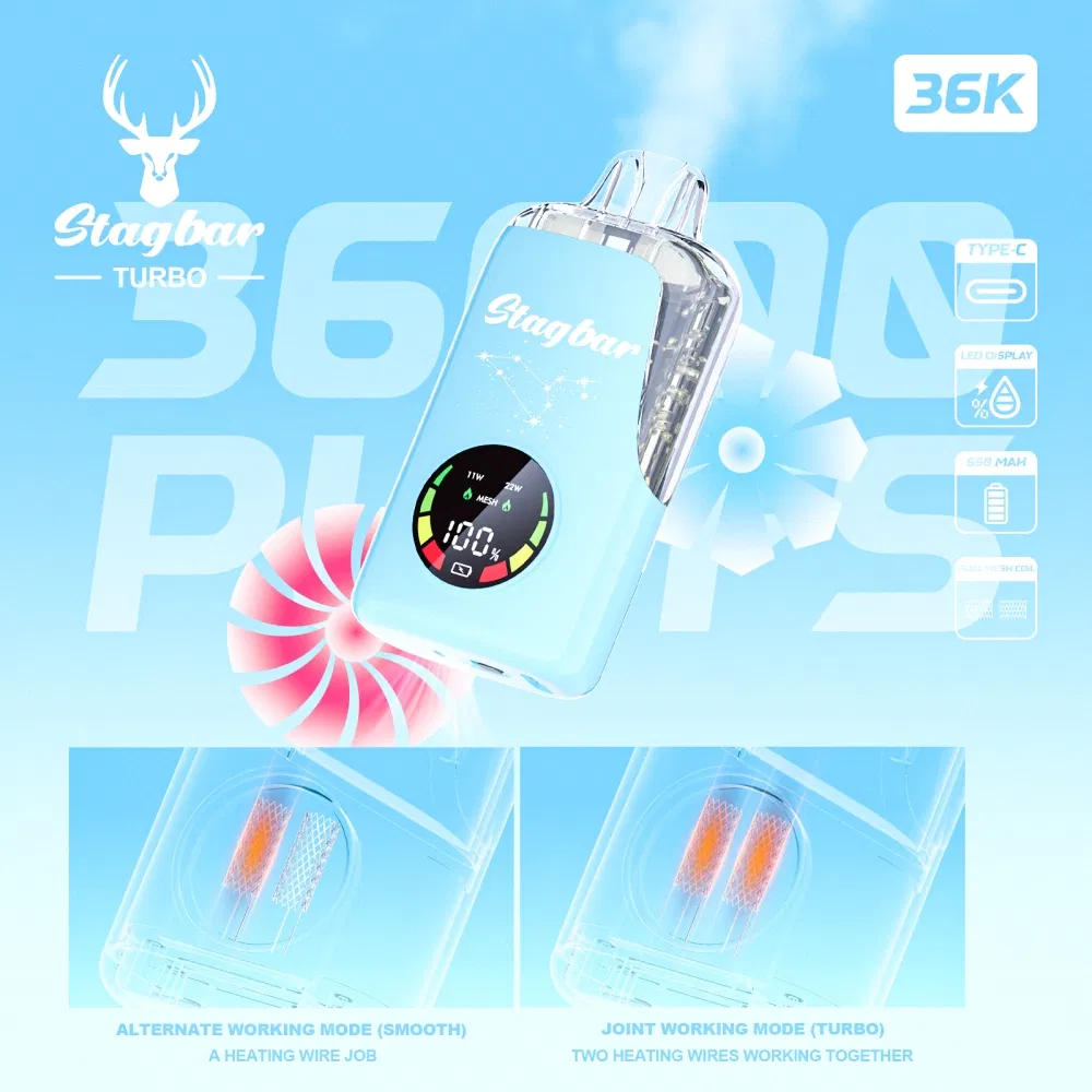 Stag Bar Turbo 36000 36K Puff Big Puff Disposable Vape Smart Display Electronic Cigarette H 7000 Price Puff Vape Disposable