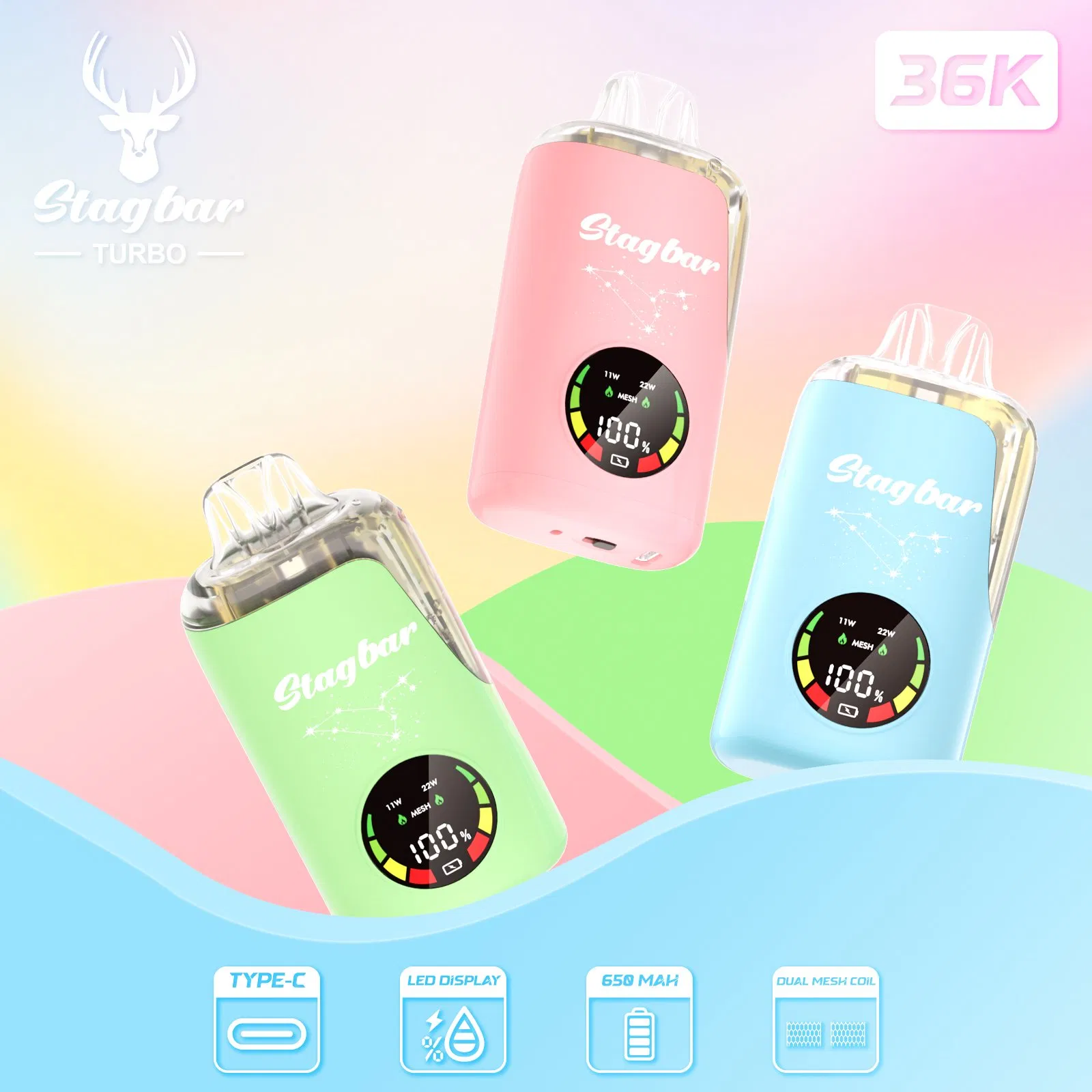 Stag Bar Turbo 36000 36K Puff Big Puff Disposable Vape Smart Display Electronic Cigarette H 7000 Price Puff Vape Disposable
