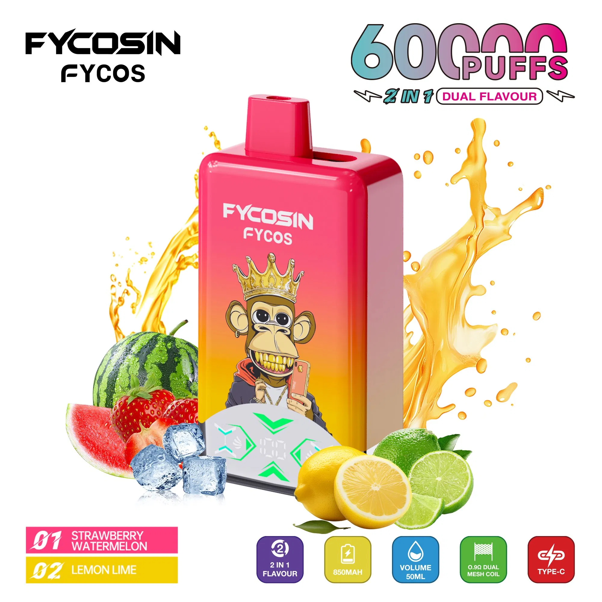 EU Warehouse Vape Fycosin 60000 Puffs Cheap Online E-Cigarette Shop Vapor Pen Zero Nicotine Buy Now Design Vaper Vape