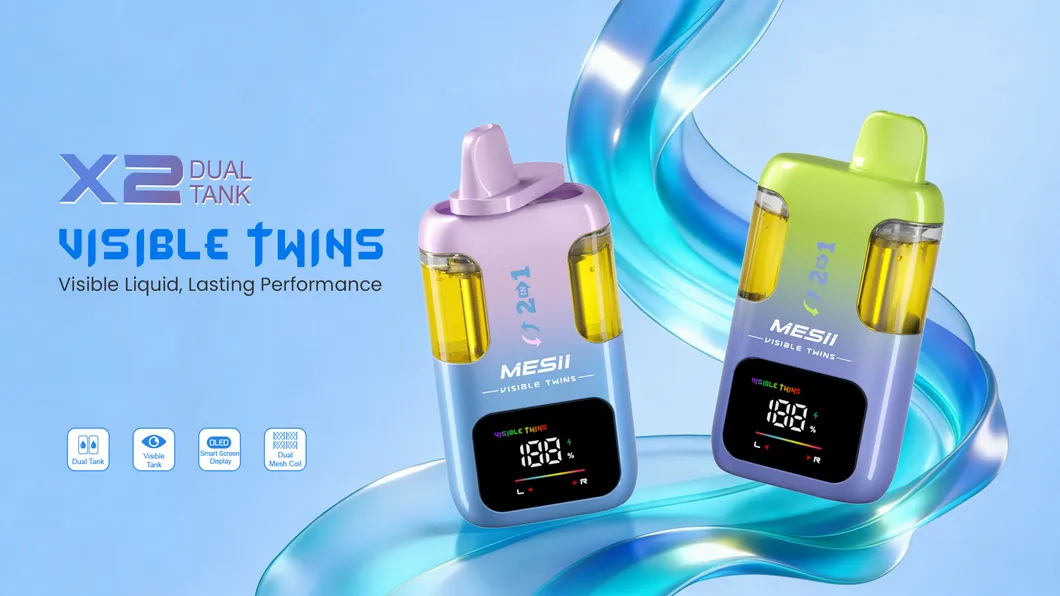 Mesii Visible Twins 100K 100000 Puffs Disposable Vape 2in1 Flavours Dual Mesh Coil 15ml+15ml E-Liquid Disposbale Vape
