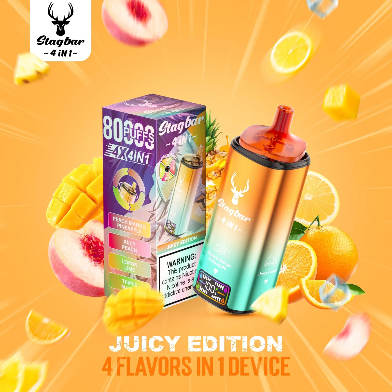 Stag Bar Prefilled Disposable Vape 4 in 1 80K 80000 Puffs with No Nicotine Nicotine Salt