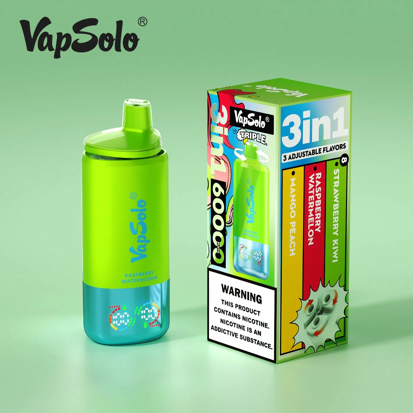 New Style Vape Pen Vapsolo 60000 Puff Triple Flavor Smart Disposable Digital Display EU Wearhouse Vape Sigareti
