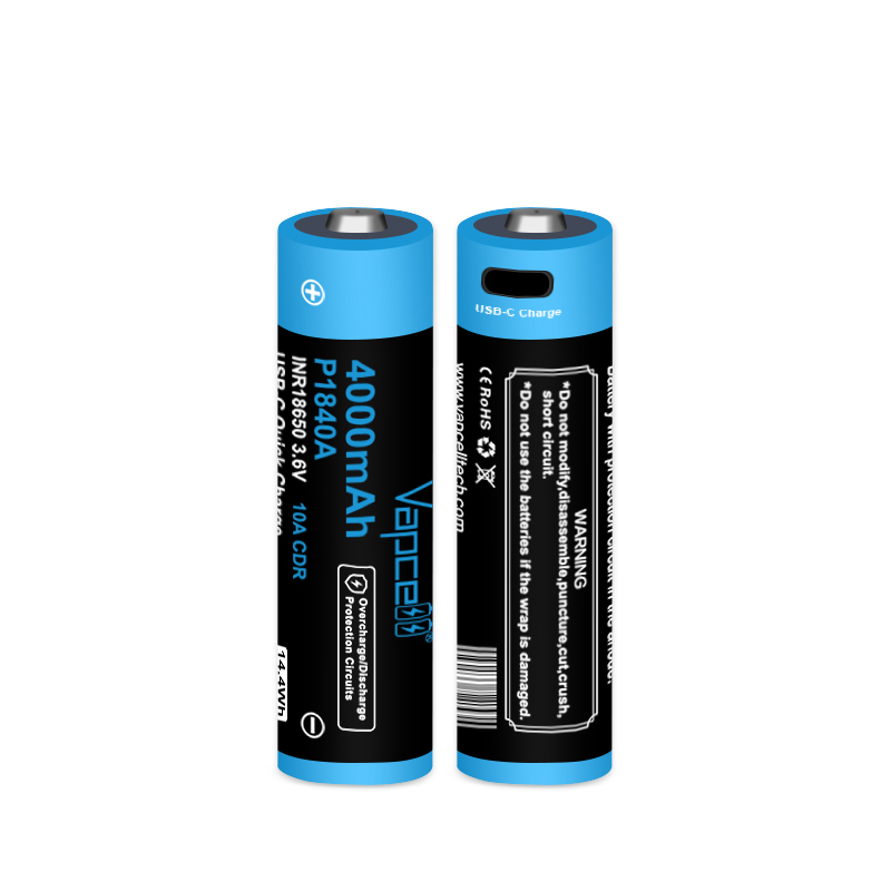 Vapcell 3.7v 18650/21700 Type-c/USB-C Fast Charge PCB in Anode Rechargeable Battery for Flashlight