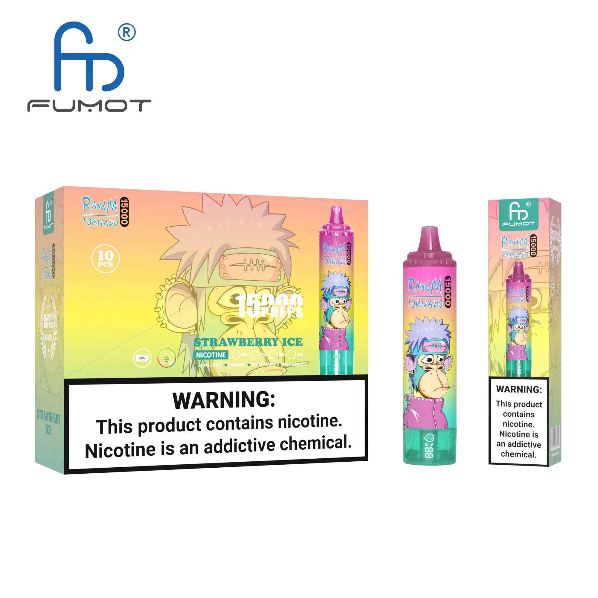 Fumot Randm Vape Tornado 15000 Puffs Disposable E Cigarette 15K Screen Display 0% 2% 3% 5% Mesh Coil Rechargeable Vapor Puff Vape