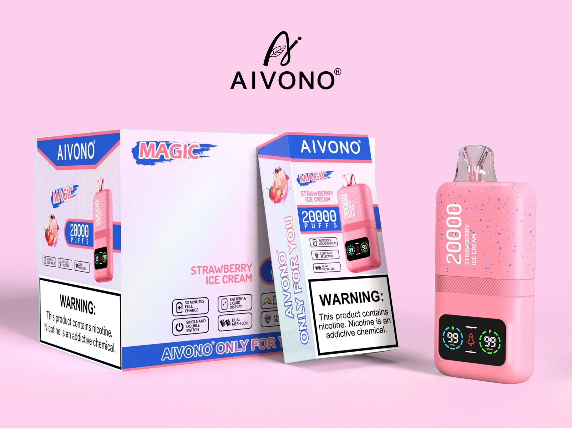 OEM/ODM Vape Aim Magic 20000puffs Mesh Coil Disposable Vape Big Full Screen Prefilled Vape Pod Device with Dual Power Mode