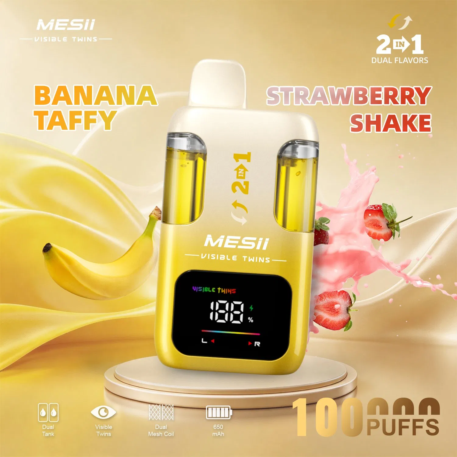 Mesii Visible Twins 100K 100000 Puffs Disposable Vape 2in1 Flavours Dual Mesh Coil 15ml+15ml E-Liquid Disposbale Vape