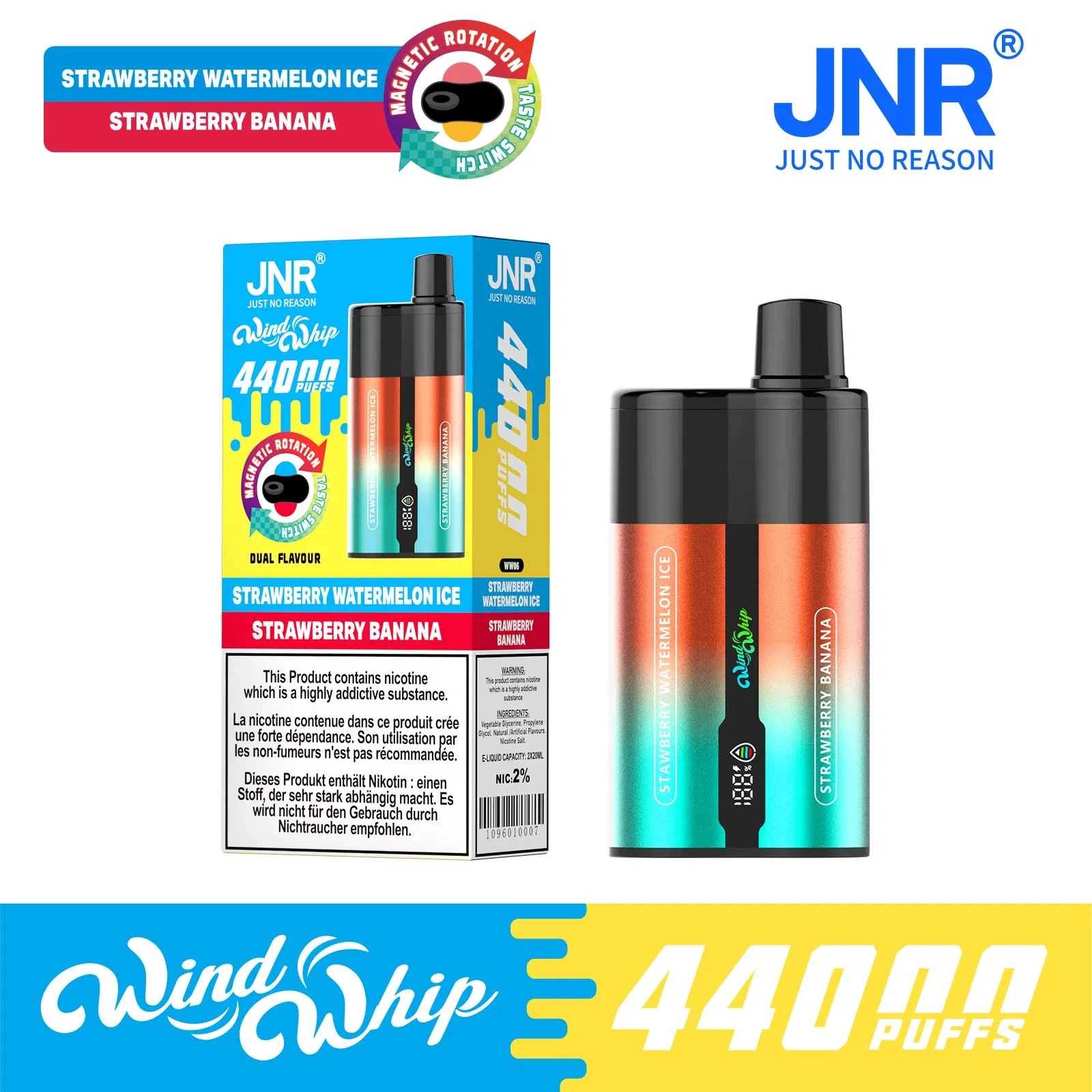 Jnr Windwhip 44000 Puff Disposable Vape 20 Flavors High Puff Adjustable Airflow Disposable Vape EU E-Cigarette Vape