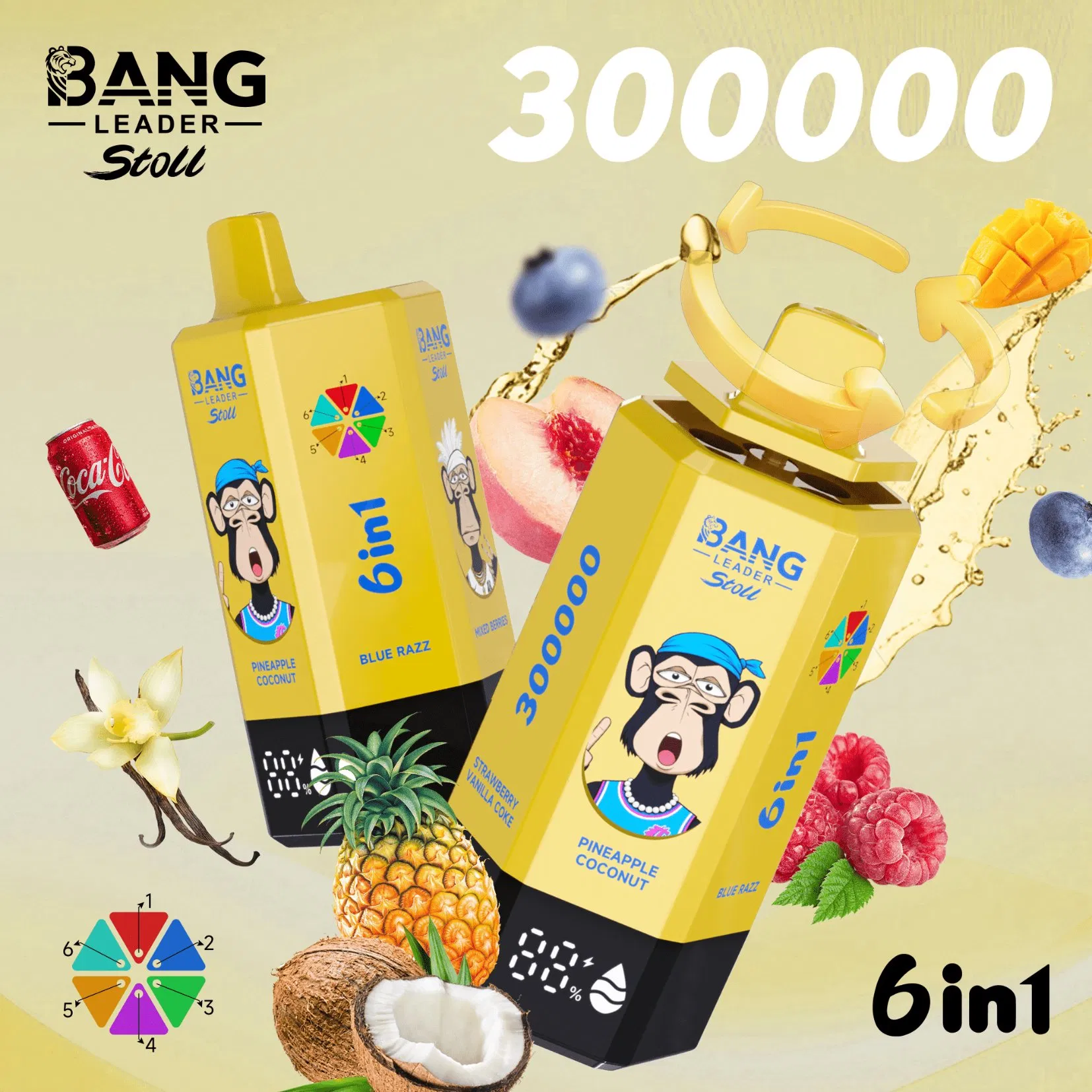 Original Bang Leader Stoll 300K 6in1 Vape Bood Low MOQ Vapers 2 Ml Liquid Boom Supermax 10000 Puff 100 High Gts Disposable Vape Bar Ecigator Vape