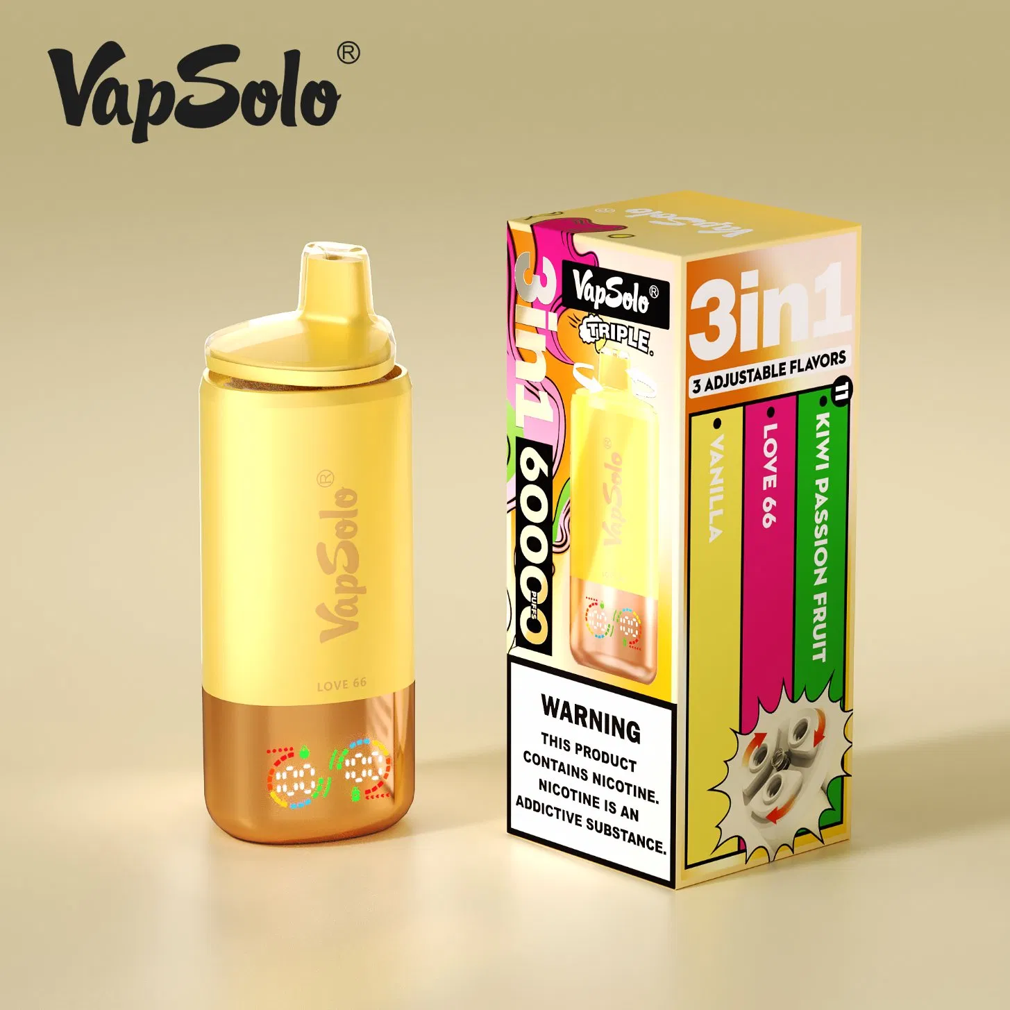 New Style Vape Pen Vapsolo 60000 Puff Triple Flavor Smart Disposable Digital Display EU Wearhouse Vape Sigareti