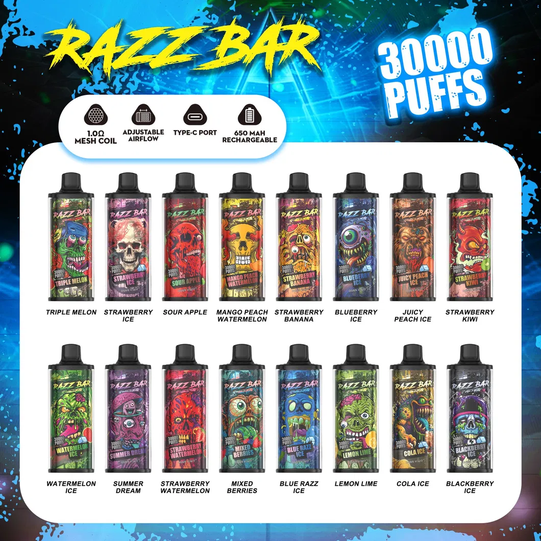European Warehouse 30000 Puffs New Razz Bar Nicotine Salts Wholesale Good Price Factory E-Cigarette Vape