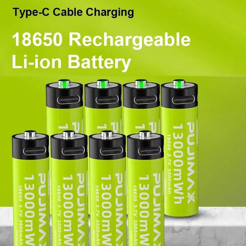PUJIMAX 1pcs 18650 Rechargeable Type c Lithium Battery 3.7v 13000mwh Usb c Lithium Ion Battery 18650 Usb Li-ion Battery Charger