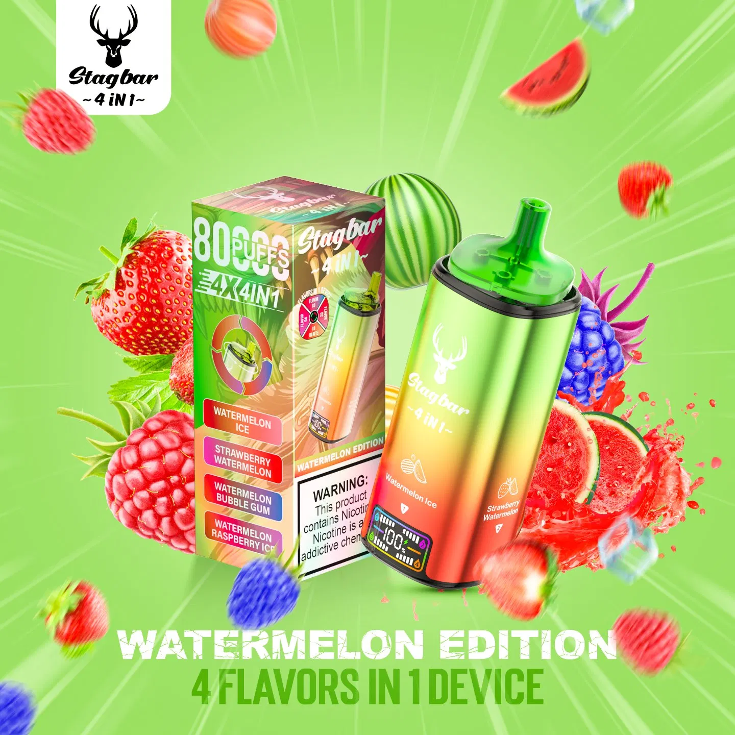 Stag Bar Prefilled Disposable Vape 4 in 1 80K 80000 Puffs with No Nicotine Nicotine Salt
