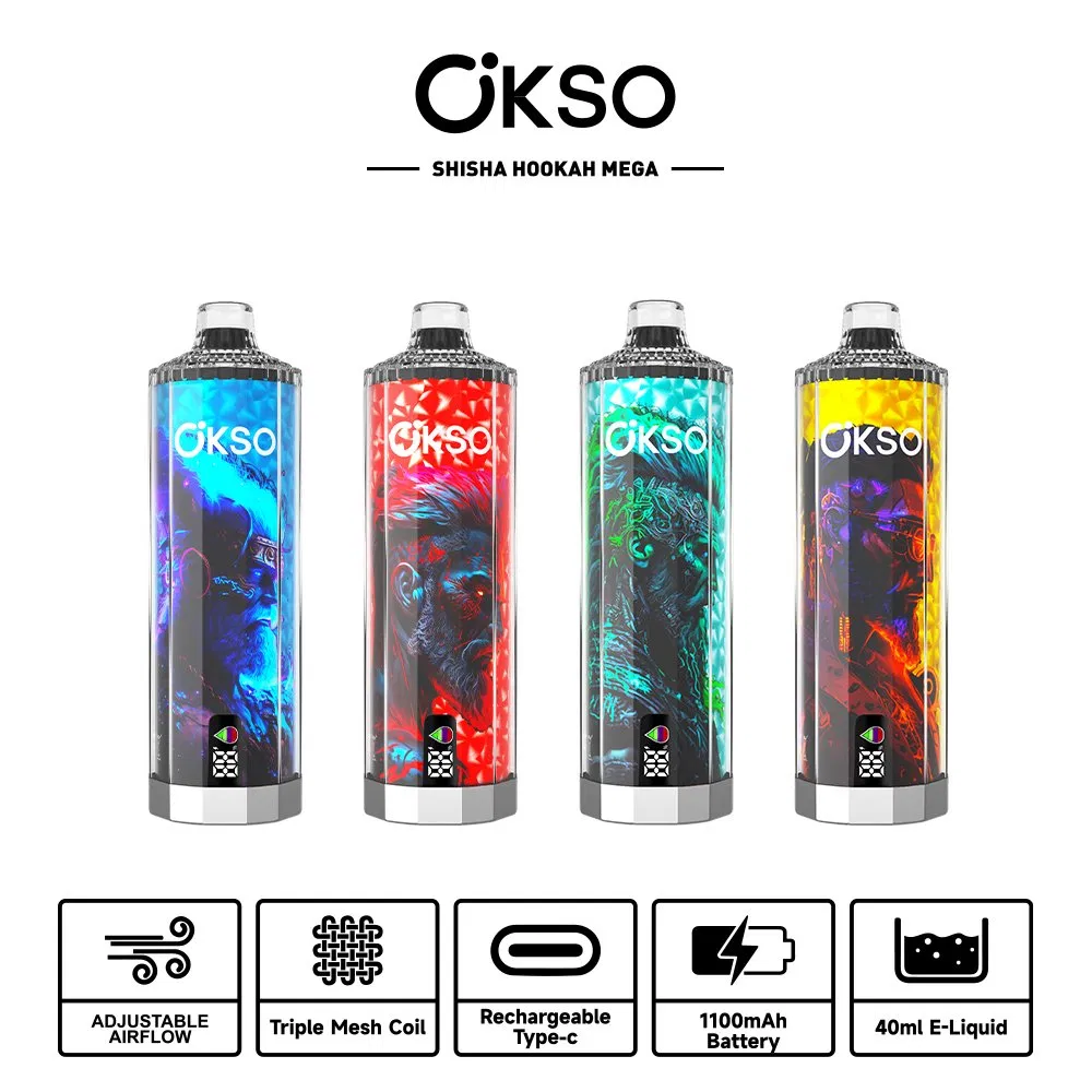 Wholesale Okso Shisha Hookah Mega 50K Puff Disposable Vape Triple Mesh 40ml Ejuice Liquid Airflow Adjustable with LED Display Nicotine Salt 0%2%3%5% 50K Puff