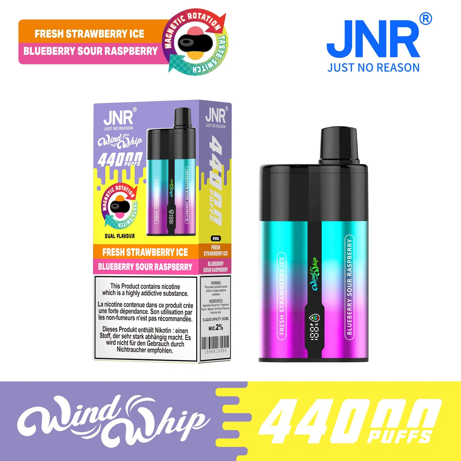 Jnr Windwhip 44000 Puff Disposable Vape 20 Flavors High Puff Adjustable Airflow Disposable Vape EU E-Cigarette Vape