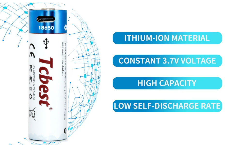 Factory Price USB Type-C Rechargeable 3.7v 18650 Cylindrical Lithium Ion Batteries