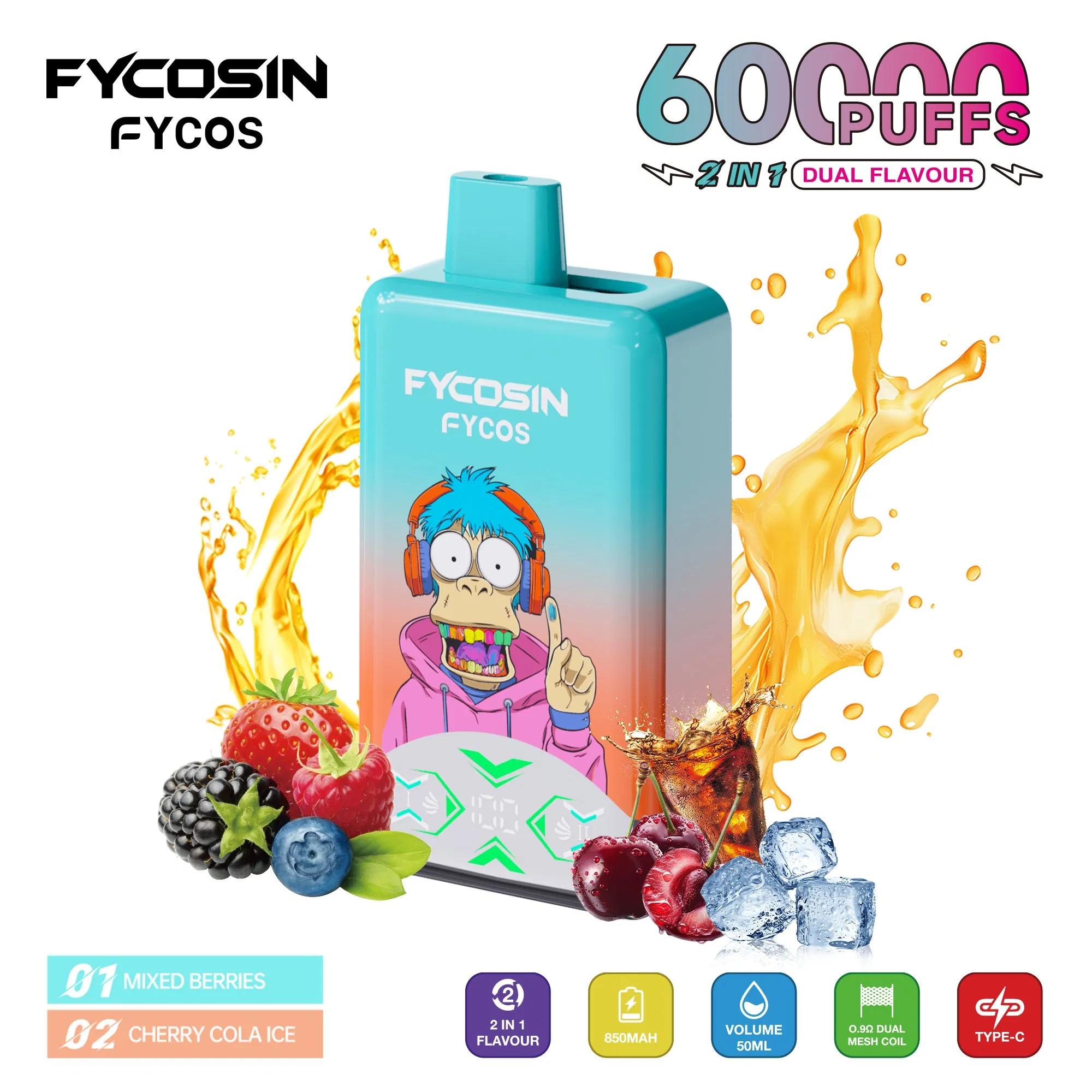 EU Warehouse Vape Fycosin 60000 Puffs Cheap Online E-Cigarette Shop Vapor Pen Zero Nicotine Buy Now Design Vaper Vape