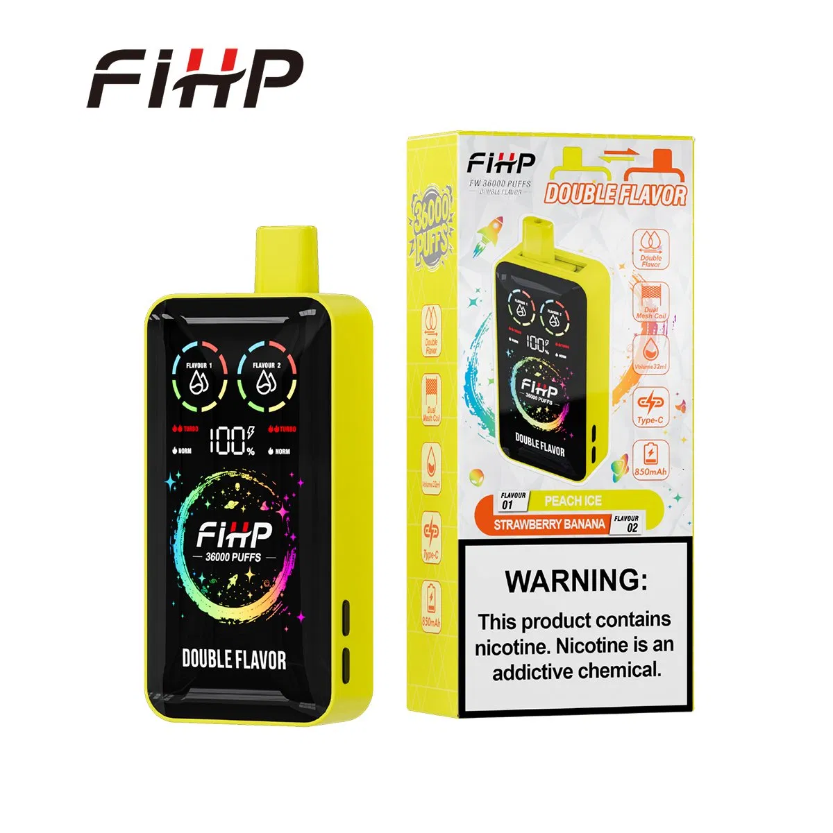 Wholesale Disposable E-Cigarettes 2 in 1 Flavor Fihp 36000 36K Puffs Vape with Large Smart Display