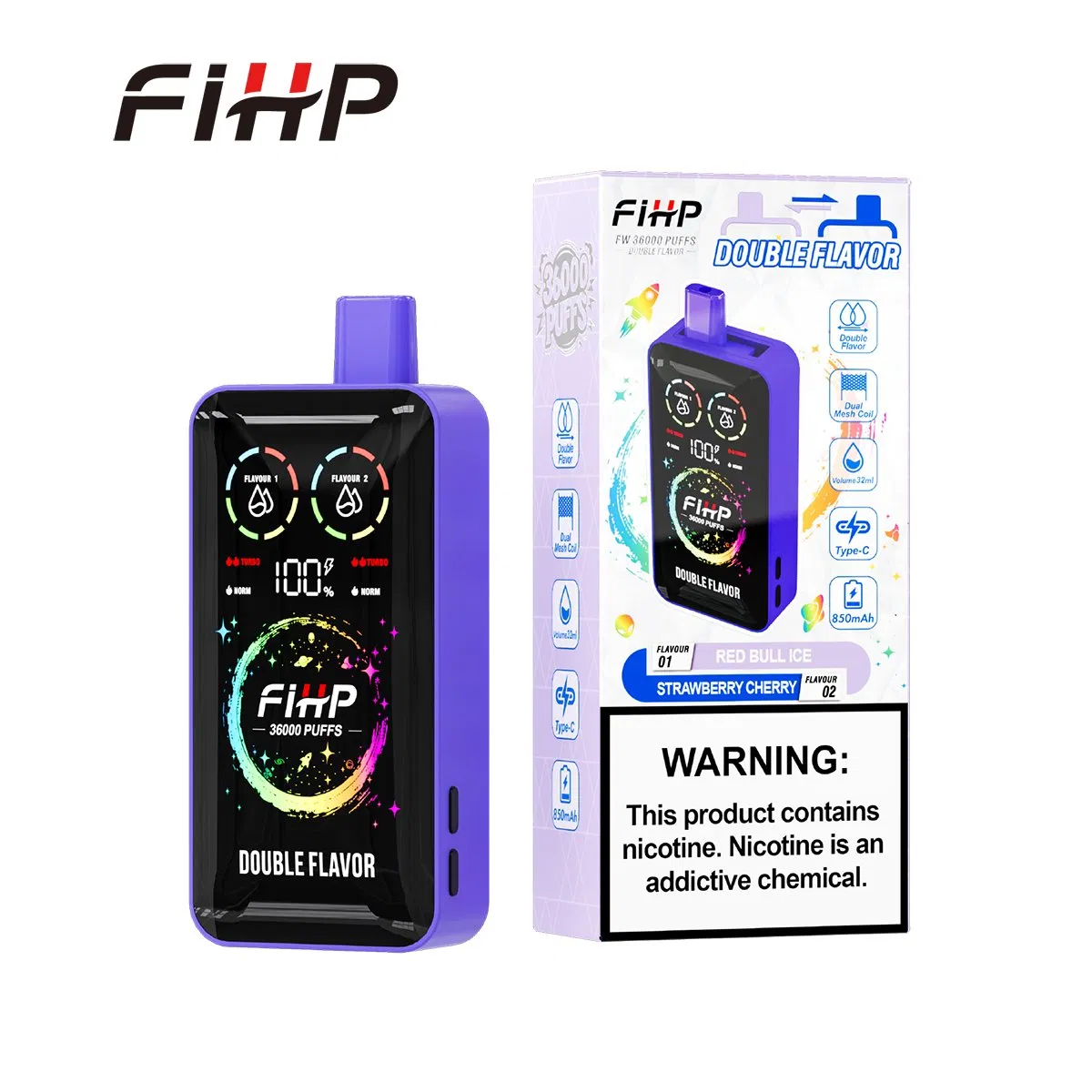 Wholesale Disposable E-Cigarettes 2 in 1 Flavor Fihp 36000 36K Puffs Vape with Large Smart Display