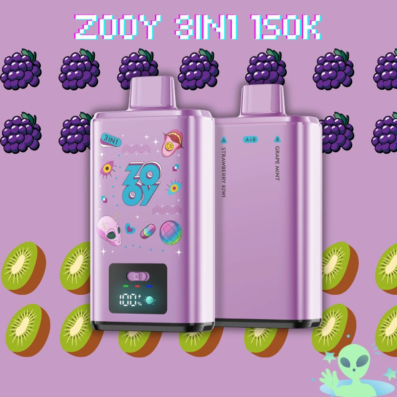2026 New Arrival Disposable Vape Zooy Vape 3 in 1 150K 2in1 Iridescent Light Smart Display Screen EU Warehouse Vape Electronic Cigarette
