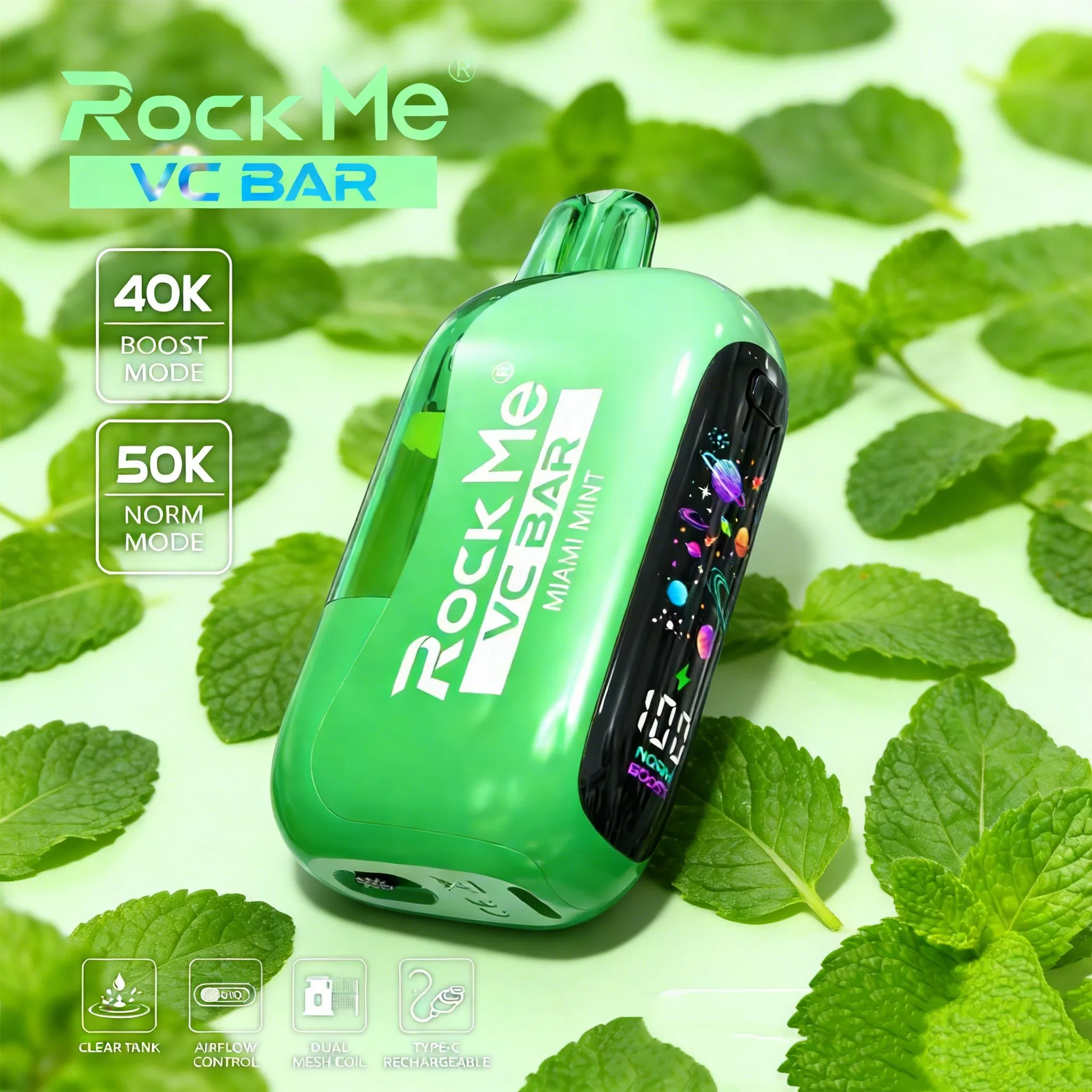 Rockme 50000 Puff Clear Tank Pod Kit Prefilled Vape High Quality Disposable Style Rechargeable Device