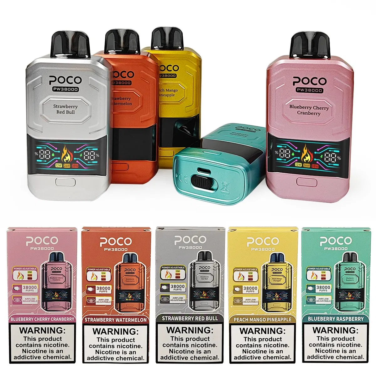 Poco Pw38000 Disposable Vape Pen 38000 Puffs High Capacity Electronic Cigarette Type-C Fast Charge Adjustable Airflow Premium Mesh Coil Wholesale Vape